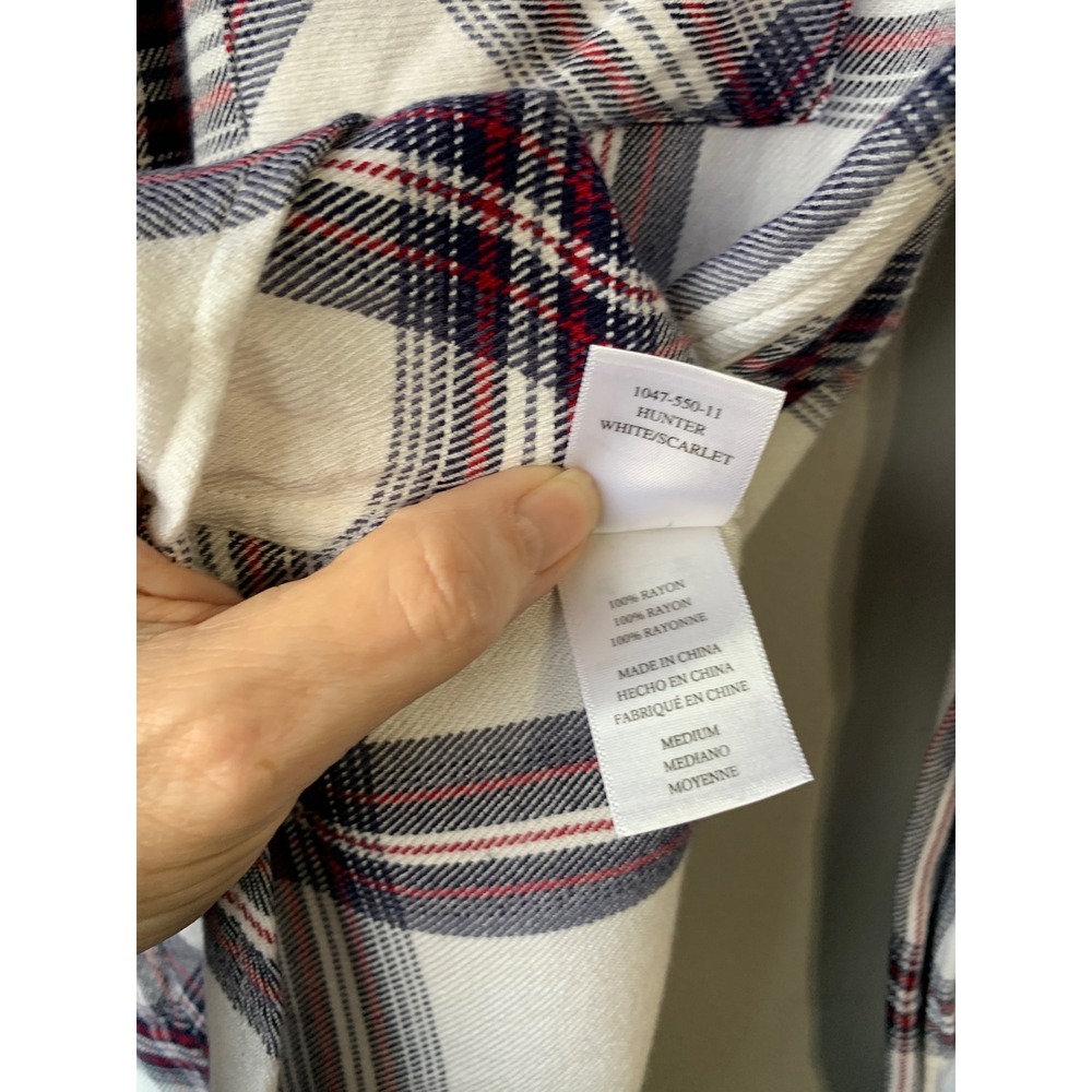 Rails Plaid Button Down Shirt Hunter White Scarlet Rayon‎ Women's Medium - Picture 8 of 9